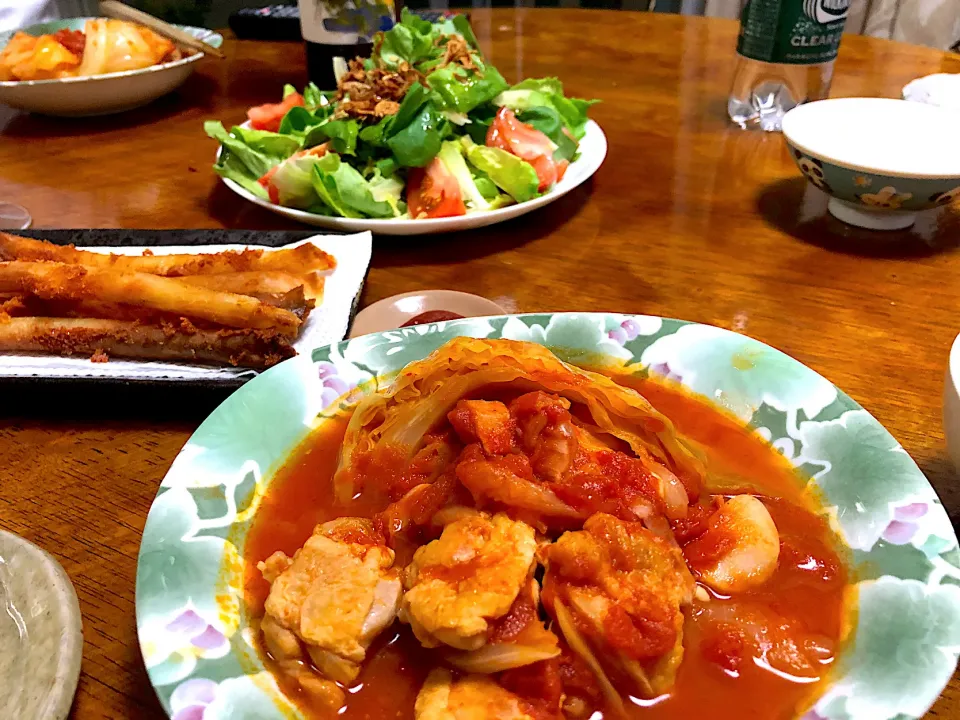 鶏肉とキャベツのトマト煮|さんだーさん