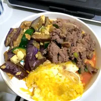 Snapdishの料理写真:節瓜茄子/韓式牛肉/南瓜燉飯|ChoChoさん