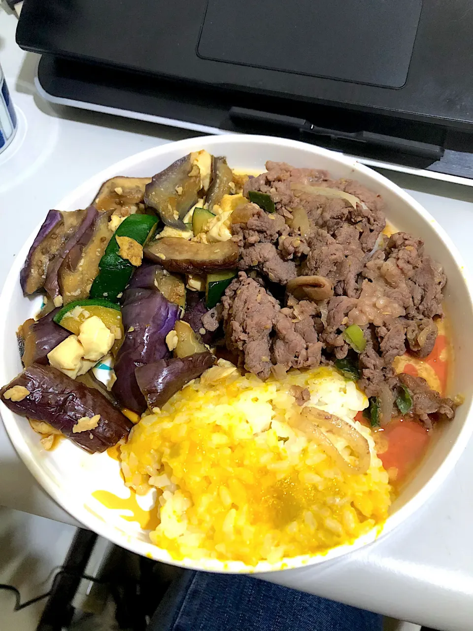 Snapdishの料理写真:節瓜茄子/韓式牛肉/南瓜燉飯|ChoChoさん