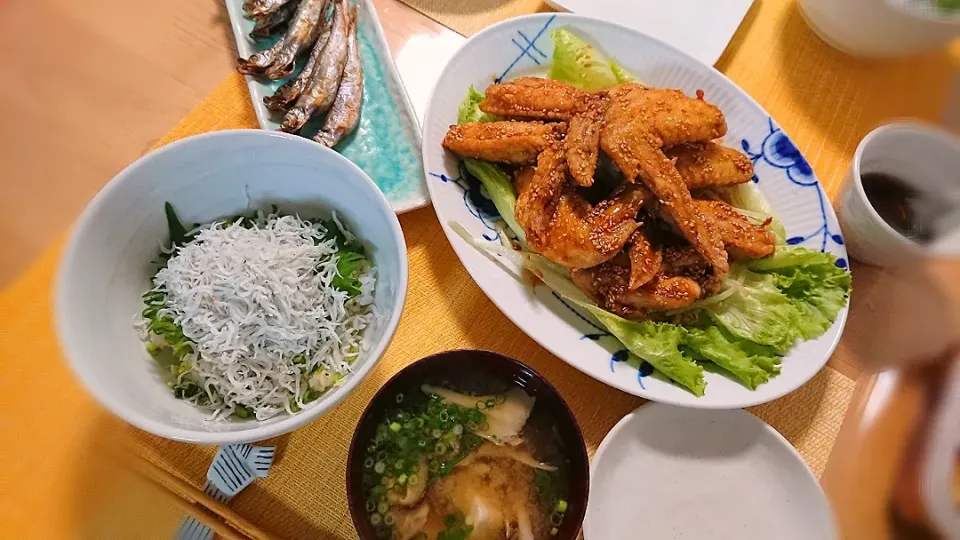 Snapdishの料理写真:手羽先～🐓 山ちゃん風
駿河湾のしらすを丼ぶりに|A-YA-YA-YAさん