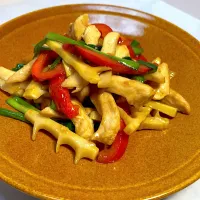 淡竹と鶏胸肉の炒め