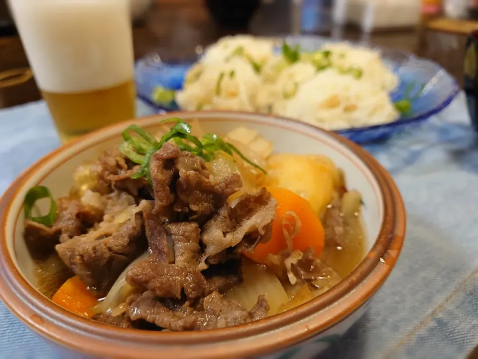 Snapdishの料理写真:肉じゃがとそうめん(≧∇≦*)|しーPaPaさん