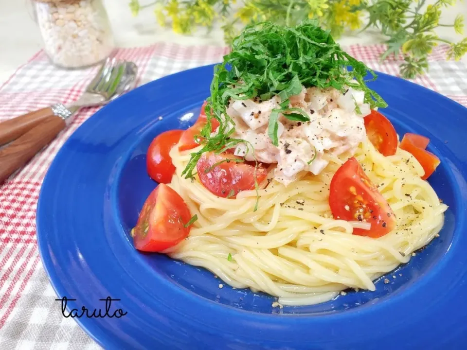 罪悪感なし！ゼロ麺deトマトとツナマヨの
簡単ヘルシー和風冷製パスタ😋🍅🍴|taruto⭐️さん