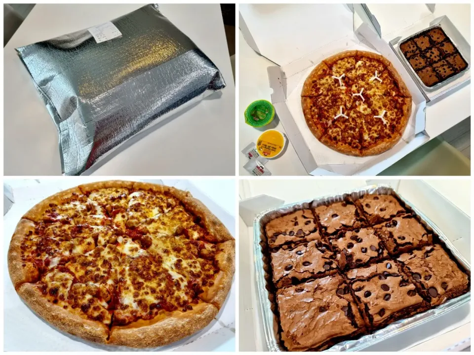 Papa John's Pizza with sausage and pepperoni/Papa John's brownies|steven z.y.さん