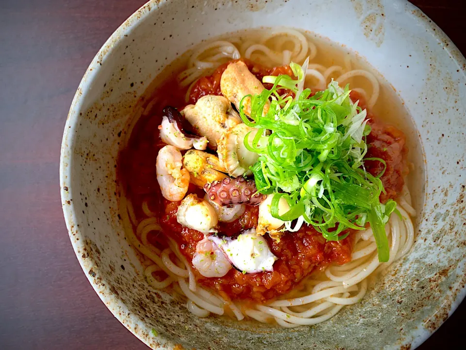 シーフードのトマトサルサそうめん|半田手延べそうめんの店 阿波や壱兆さん