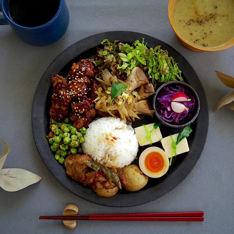 Snapdishの料理写真:大豆ミート唐揚げあんかけのワンプレート|@chieko_tanabe_さん