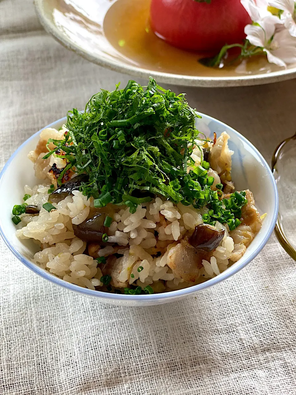 🌾🍚🍶夏ごはん。 ③. 🍆茄子と豚肉の炊き込みご飯|ゆきぽん@ゆきの家飲み料理さん