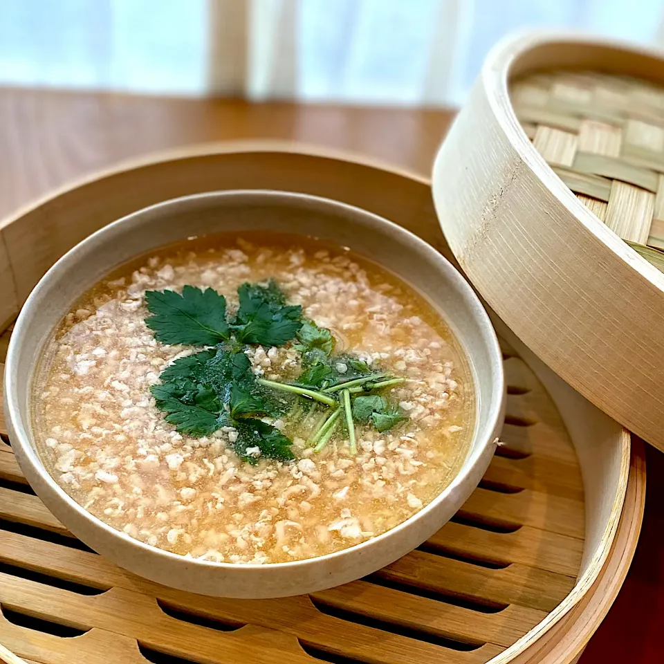 一歳の二女が2回おかわり！おかわりが無くなって泣いた料理＊鶏そぼろあんかけの茶碗蒸し【せいろ蒸し料理】|yu papaさん