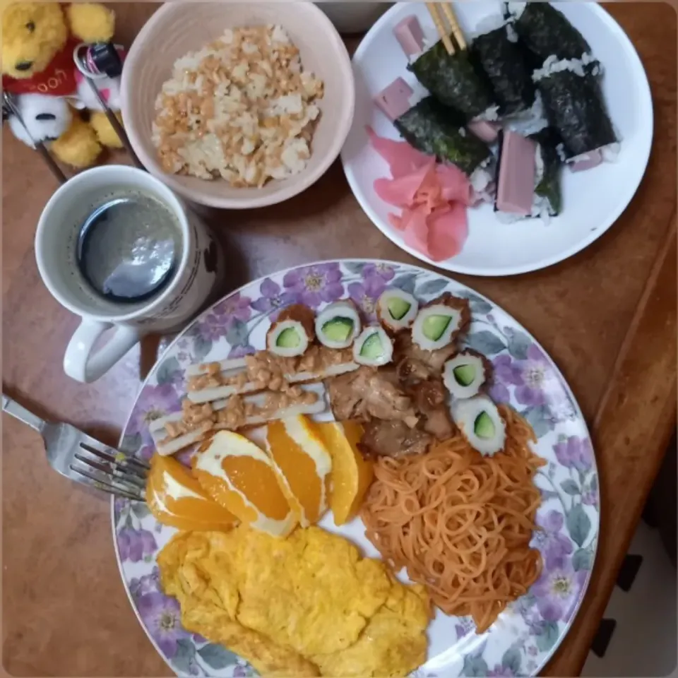 Snapdishの料理写真:あるもの朝飯|ジロー7さん