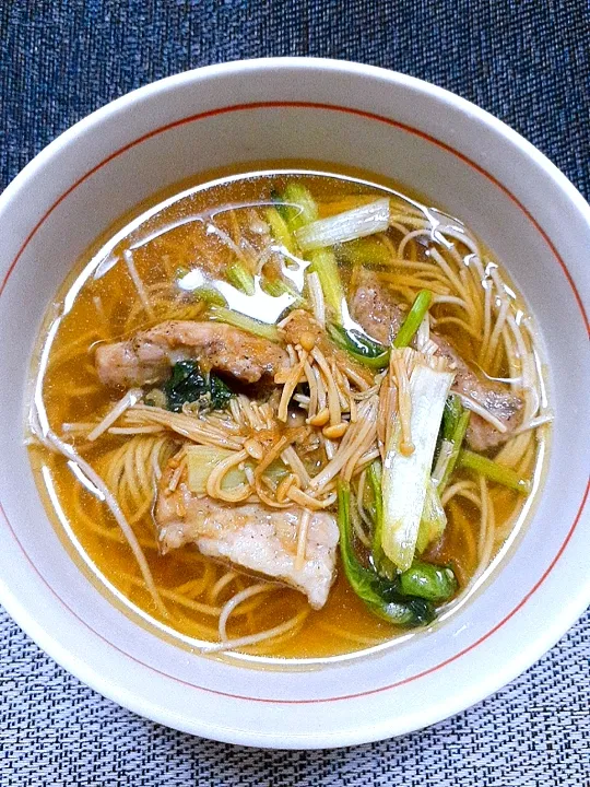 Snapdishの料理写真:豚とターツァイとえのき炒めのお蕎麦|つばささん