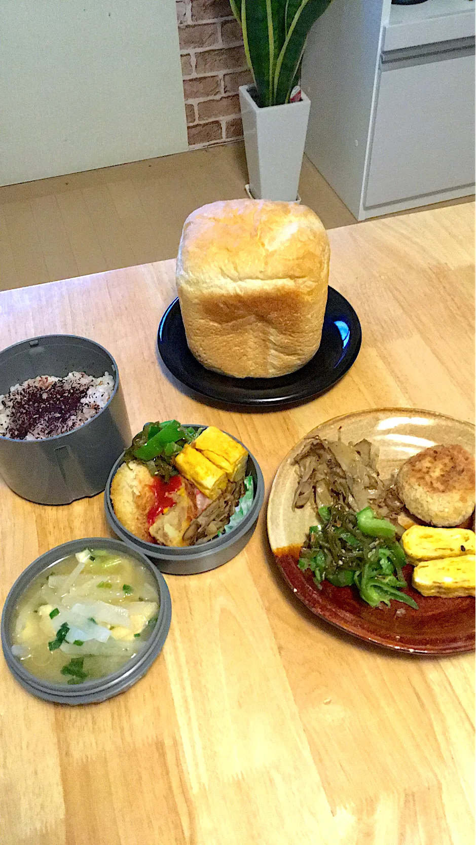 北海道とかち野酵母ドライイースト朝焼き食パン🍞と旦那さんのお弁当、myランチプレート😊|さくたえさん