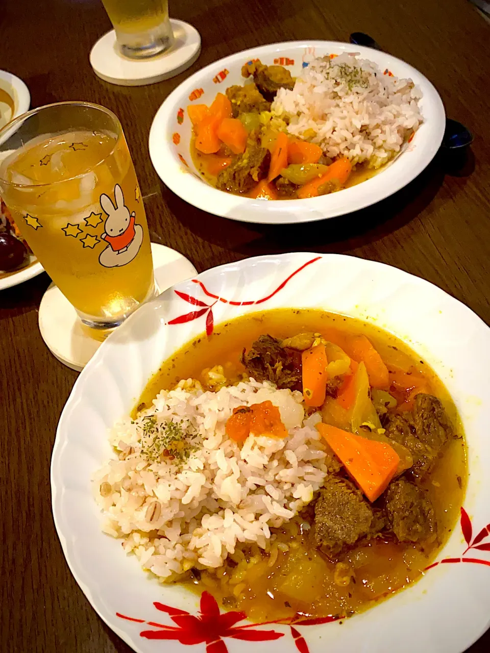 牛肉のスープカレー　十六穀ごはん　福神漬け　らっきょうペースト　アイスティー🍹|ch＊K*∀o(^^*)♪さん