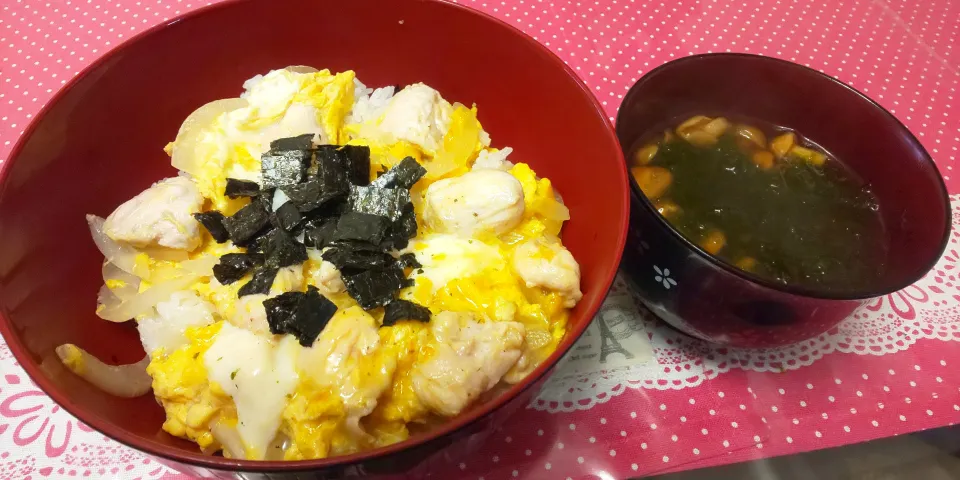 親子丼&なめこ汁(アオサ入り)|kamekameさん