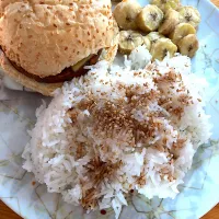 Snapdishの料理写真:Vegan burger, roasted banana and rice|MissYumYumさん