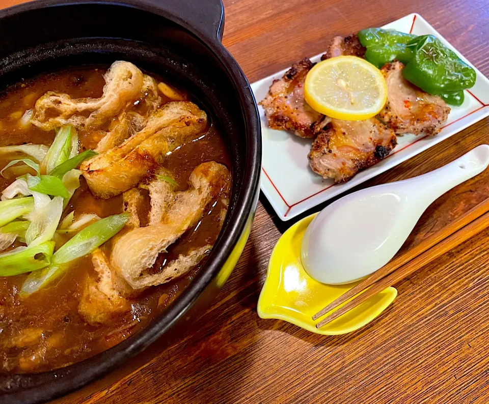 カレーうどん、豚ロースレモン焼き|ＭＡＲＵＥ家の食卓さん