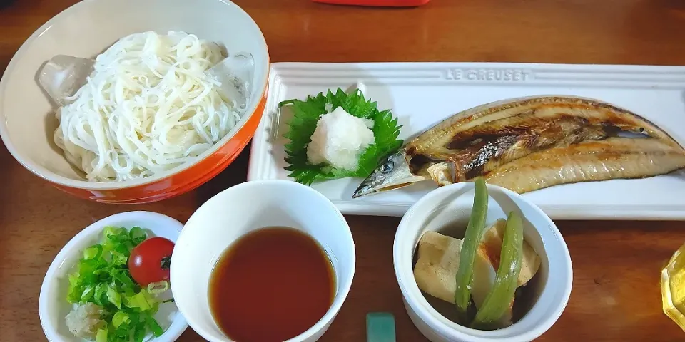 焼きさんま　素麺　高野豆腐の煮物|裕子さん