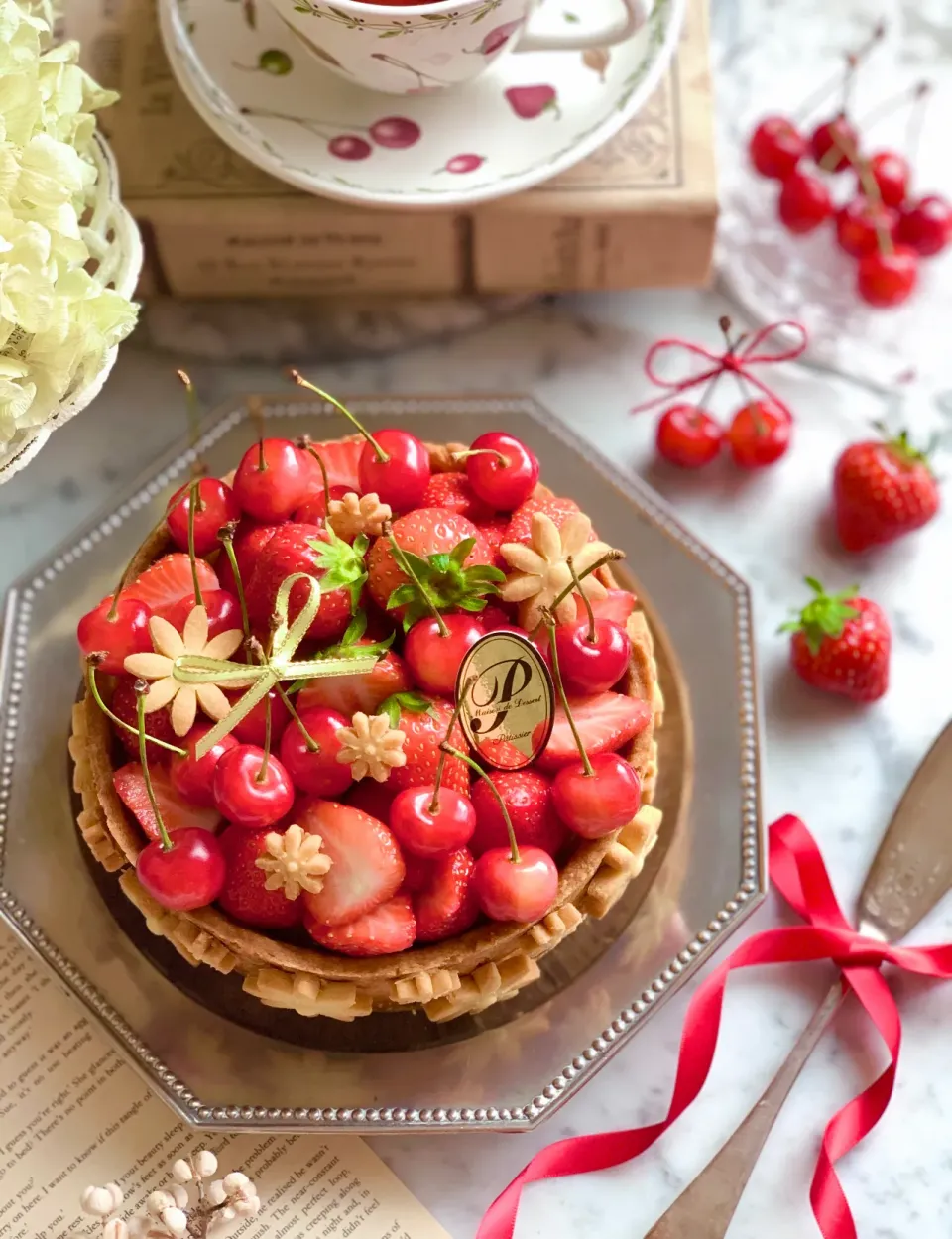 Cream cheese pudding tart🍮🍓🍒|lily_lily821さん