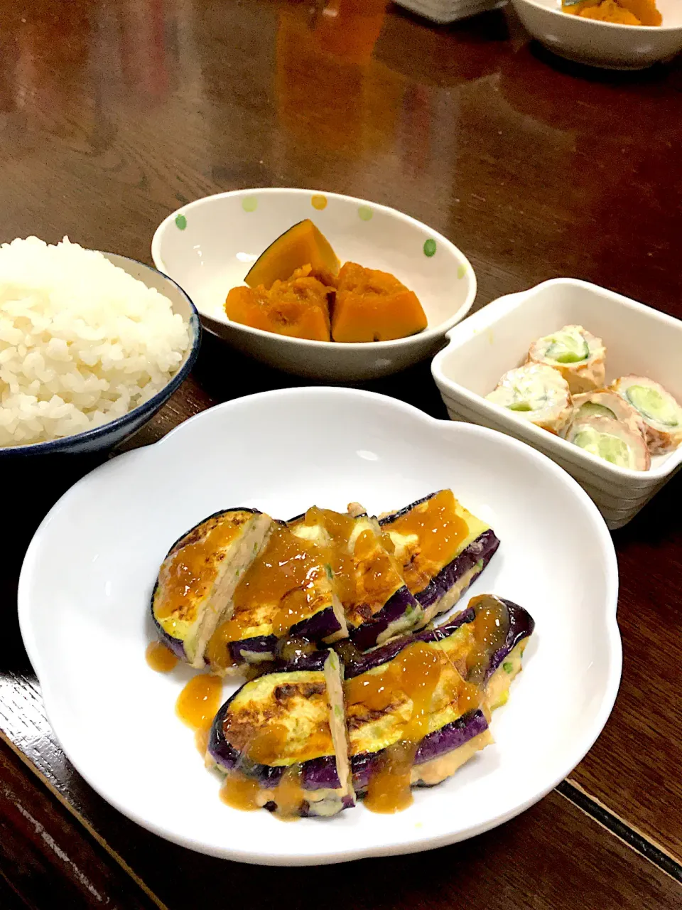 茄子のはさみ焼き、かぼちゃ🎃、ちくわきゅうり🥒|ぜっきーさん