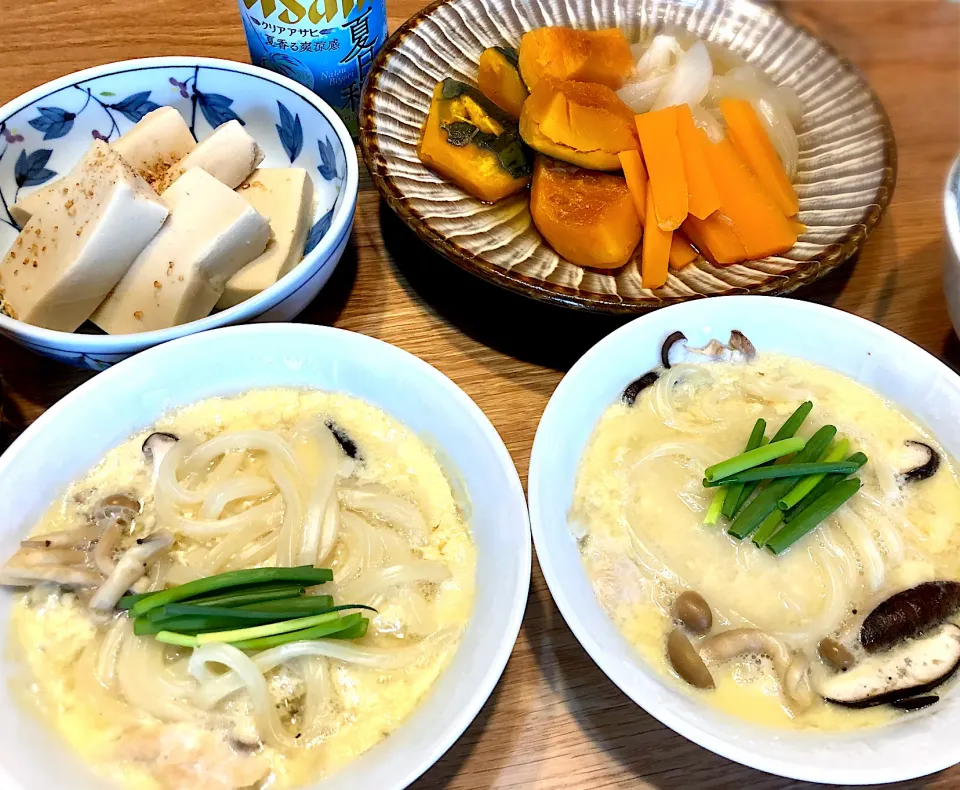 小田巻蒸し　高野豆腐煮〆　南瓜と玉ねぎの煮物|じゅんさんさん