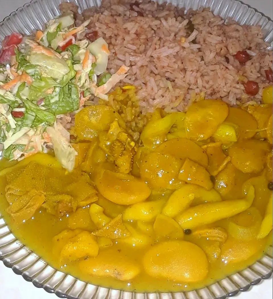 Curried Trip &Bean with Rice& Peas and Coleslaw.|The Jamaican Queenさん