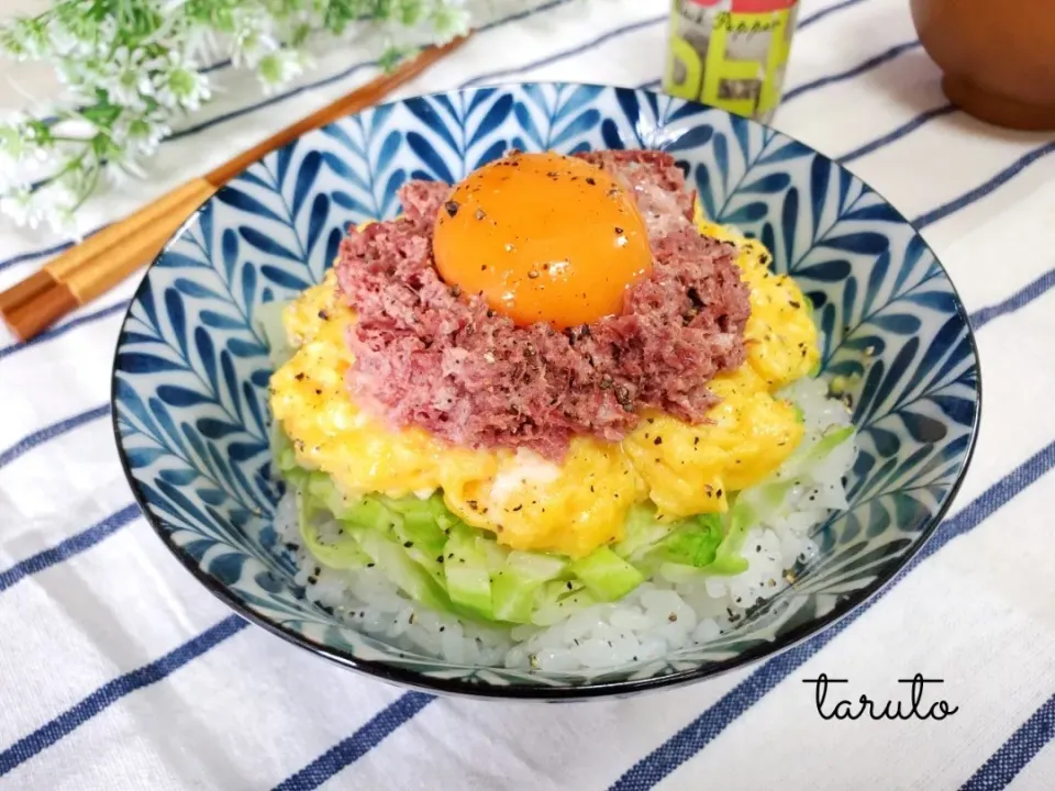 Snapdishの料理写真:ダブルたまごdeコンビーフ丼😋🐂🍴|taruto⭐️さん