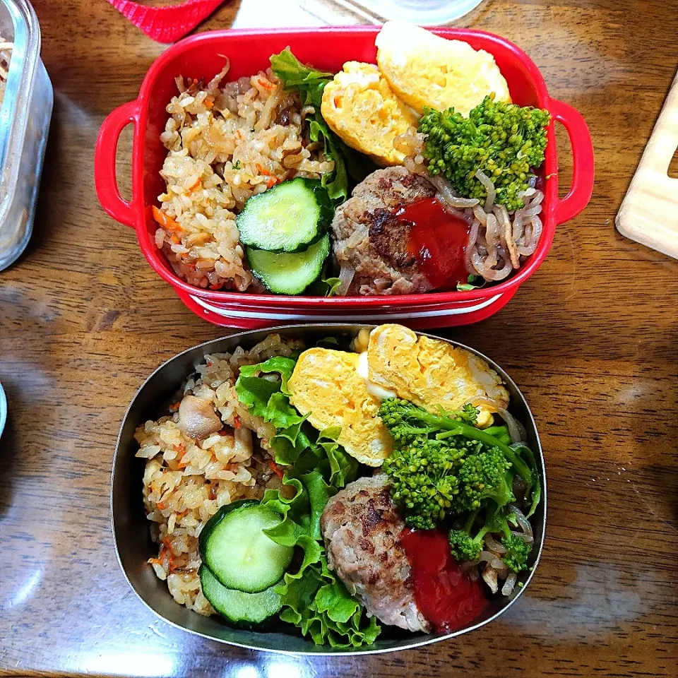 おこわ弁当🍱
  玉子焼き
  ハンバーグ😄|miimiさん