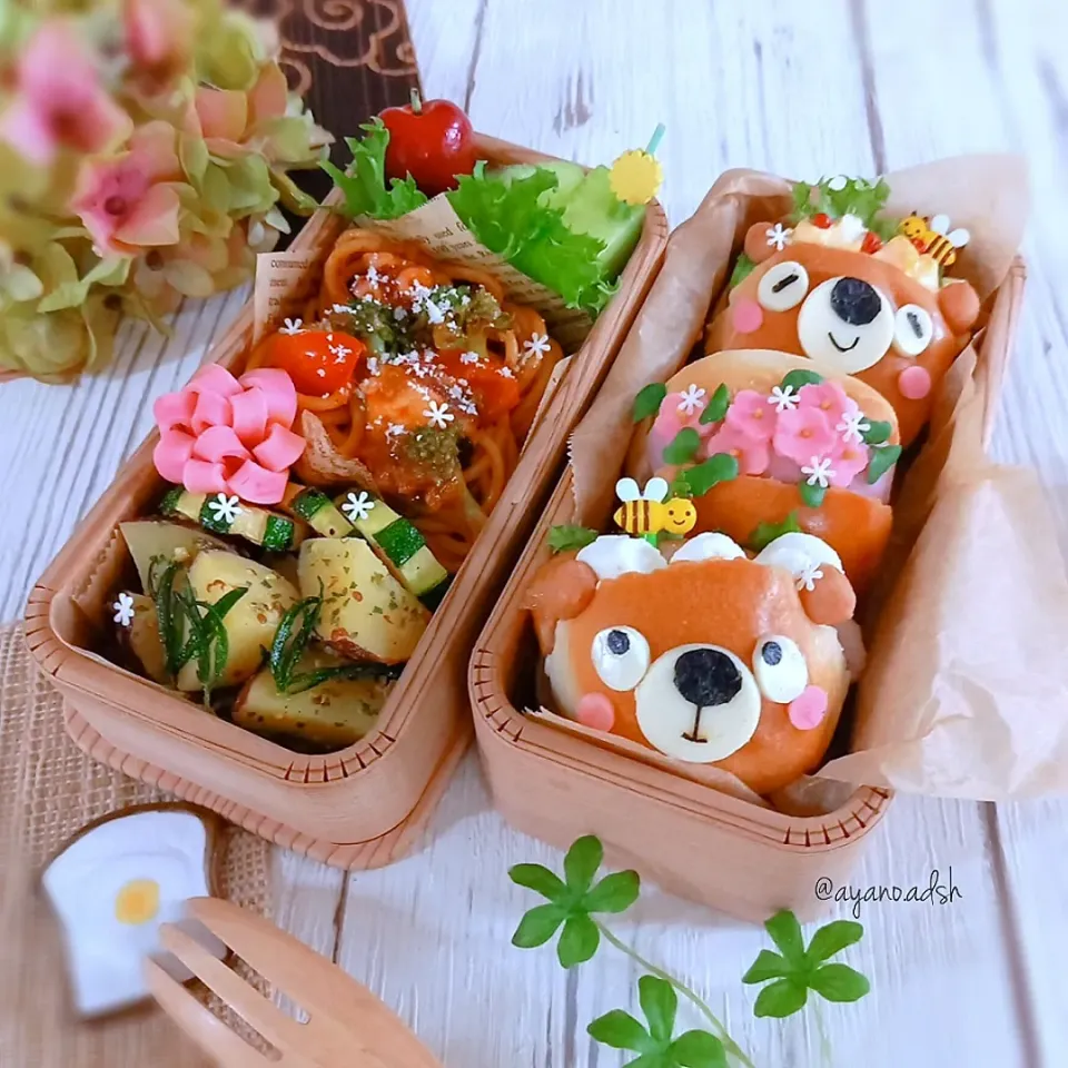 Snapdishの料理写真:🐻まるパンでくまさんド弁当🐝|ayano.adshさん