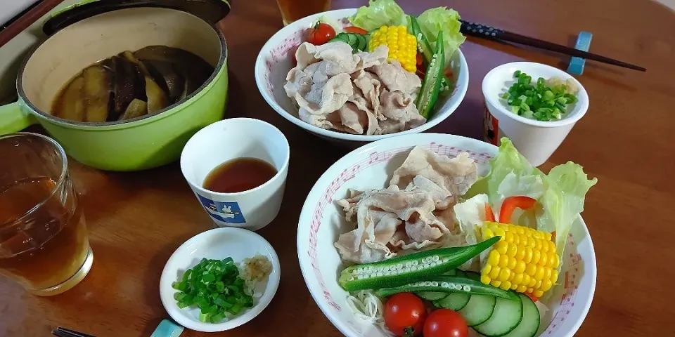 豚しゃぶ素麺　水なすの煮物|裕子さん