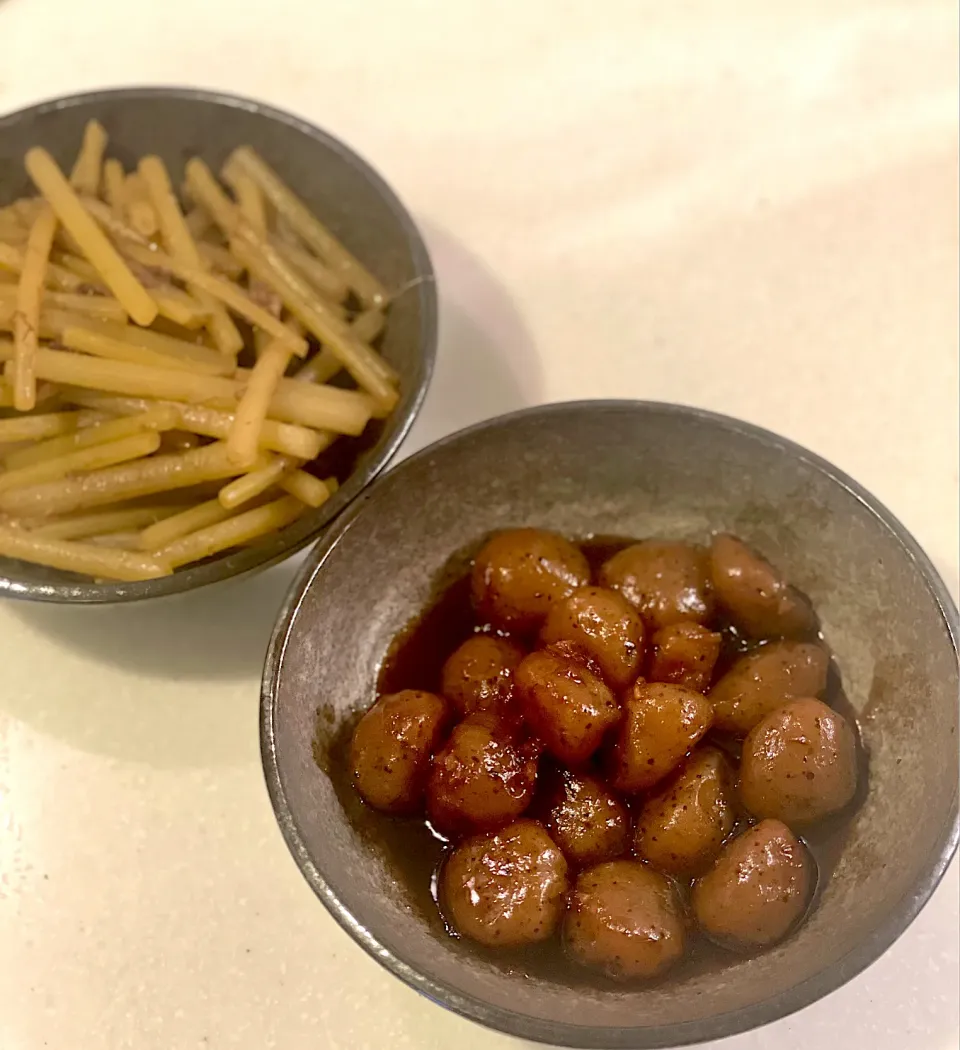 蒟蒻の味噌煮とふきの油炒め|po poさん