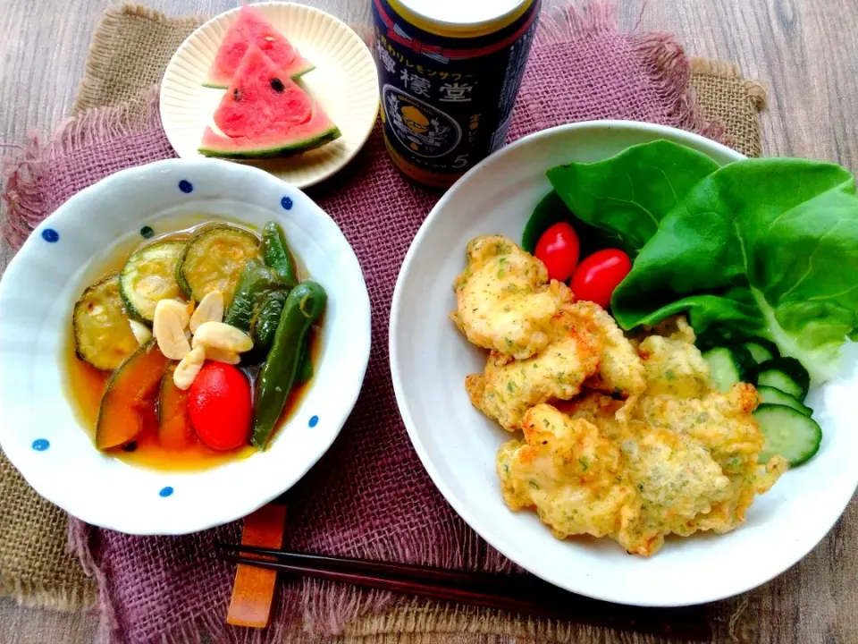 味噌とり天と焼き野菜の和風にんにくマリネ|真希さん