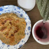 Snapdishの料理写真:Mulberry and Whole wheat pancake wild vegetables and egg|naturerespiroさん