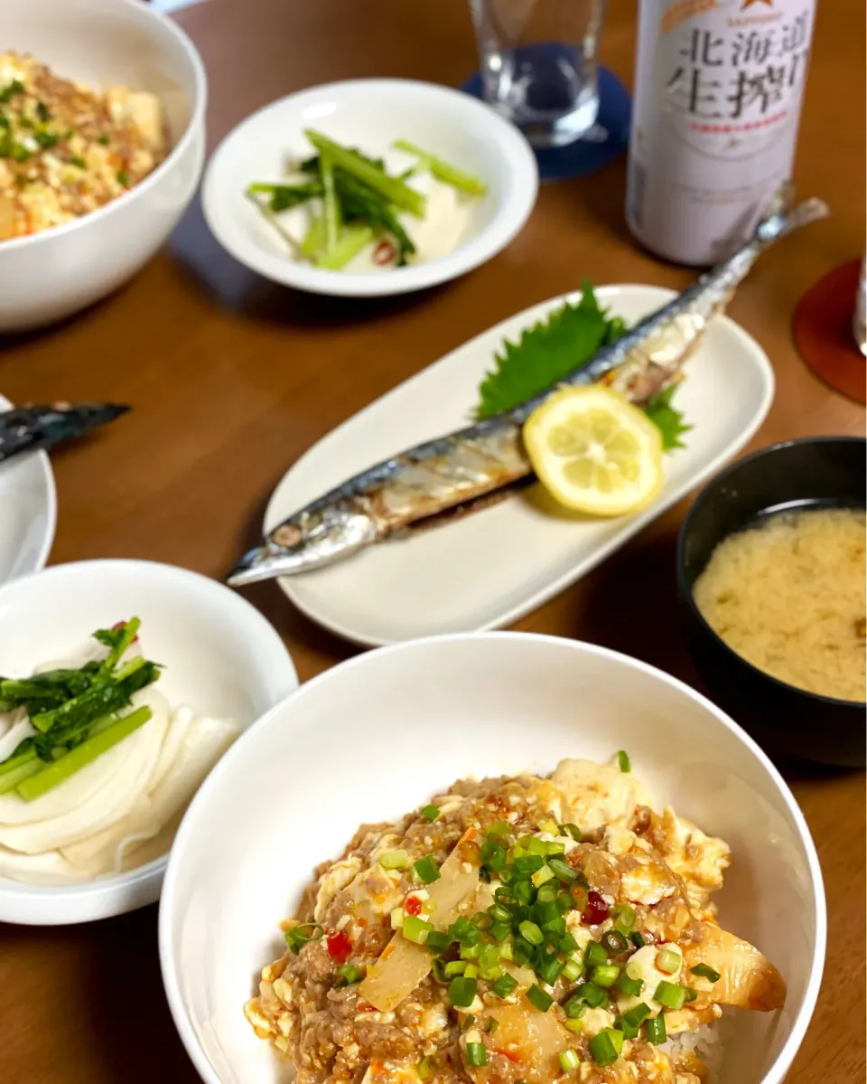 筍麻婆丼＊サンマの塩焼き|micoさん