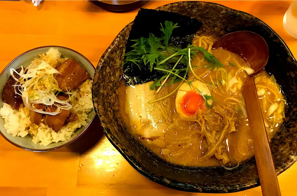 らぁめん(味噌)+ランチB(ミニチャーシューどん)@麺 壱蔵|morimi32さん