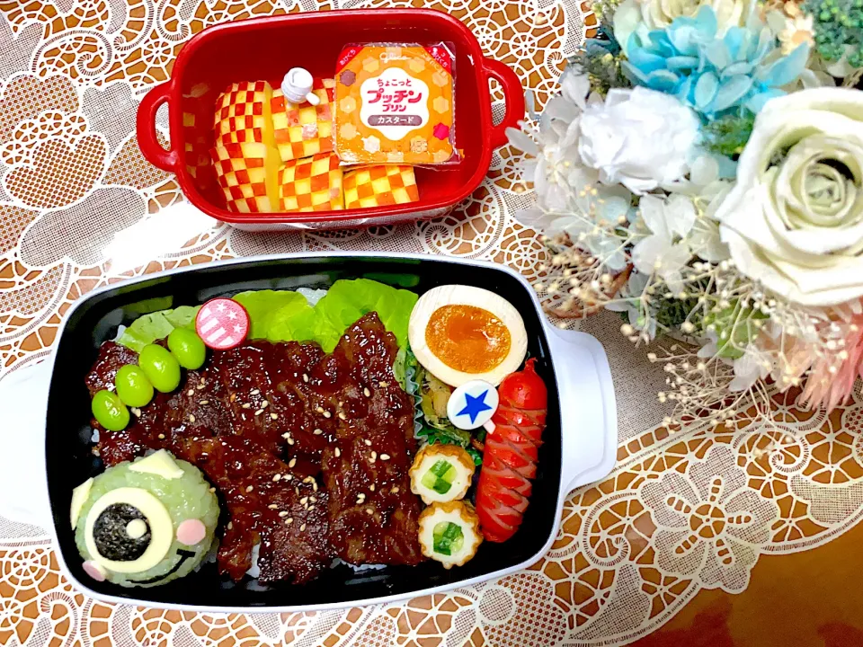 Snapdishの料理写真:2021.6.16はモンスターズインクの焼肉弁当⭐️|makoさん