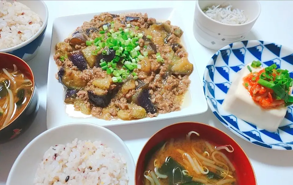 なすとひき肉の甘辛炒め|☘️みどり食堂さん