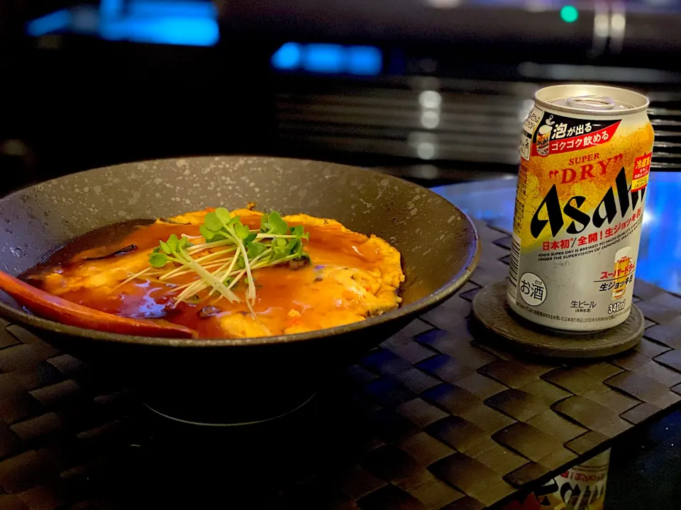 カニ玉丼にアサヒスーパードライ 生ジョッキ缶🍺|yokoさん