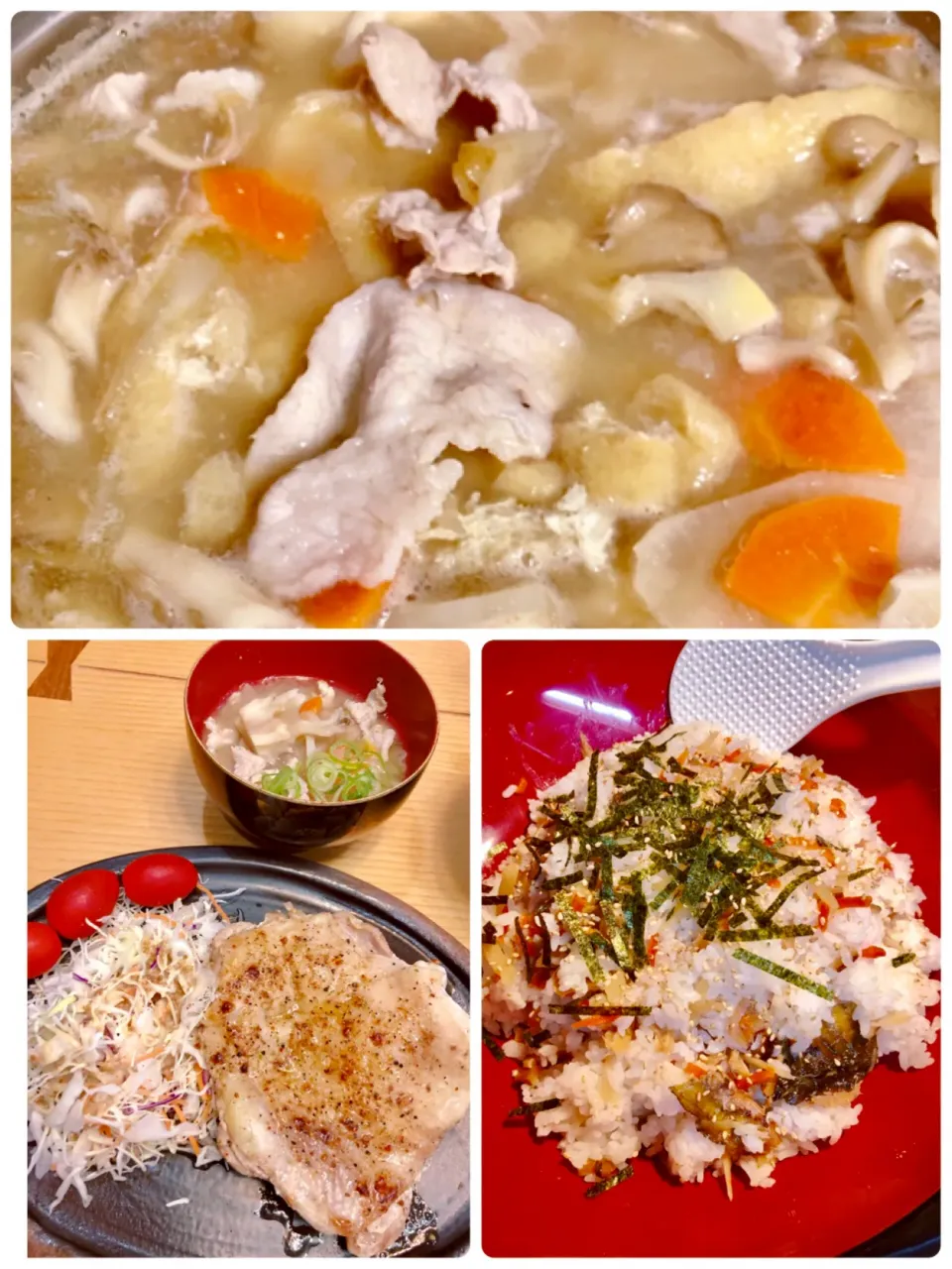 昨夕は穴子の混ぜ込みご飯、具だくさん豚汁、鶏モモの大瀬スパイス焼き、水切り豆腐に山椒味噌🍺|海斗さん