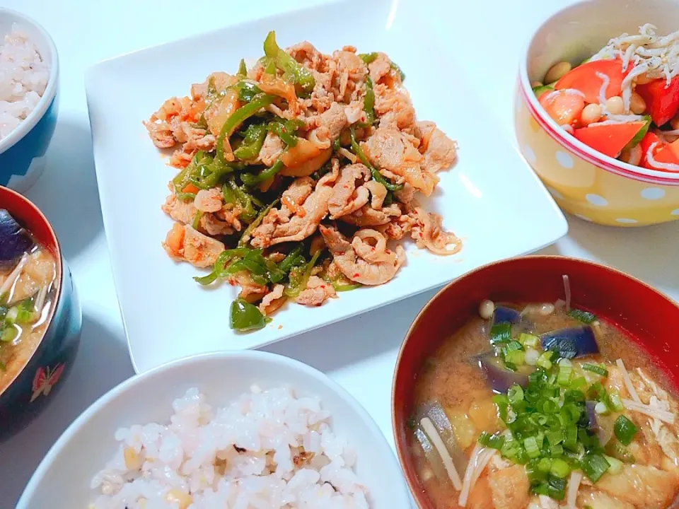 豚こまとピーマンのキムチ炒め|☘️みどり食堂さん