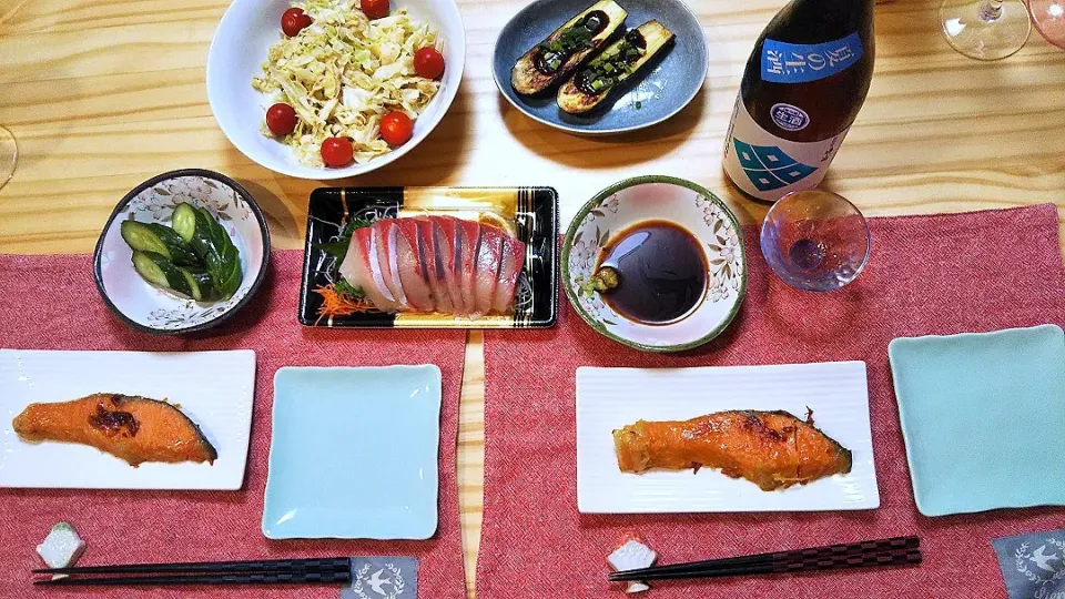 西京焼き
ぶりのお刺身
なす田楽
キャベツの海苔佃煮サラダ
ぬか漬け|ひろゴーヤさん