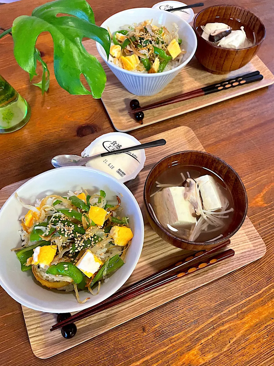 ピーマンとたらの炒め丼、きのことお豆腐のお吸い物|ＭＡＲＵＥ家の食卓さん