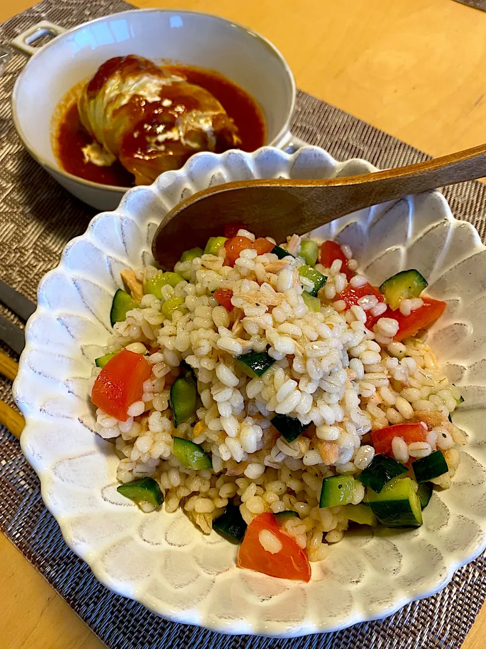 押し麦サラダ　ロールキャベツ|エトフさん