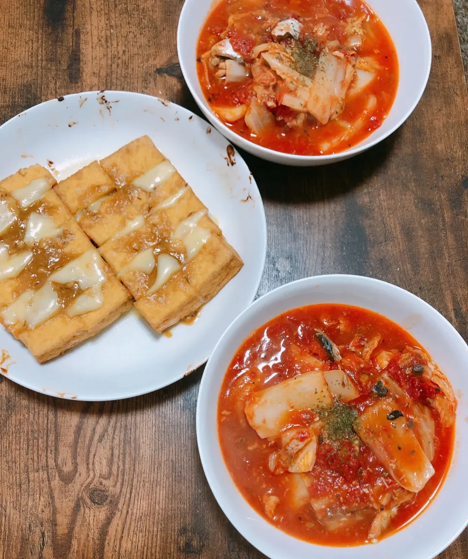 タラのトマト煮込みと厚揚げのチーズ焼き|Eriさん