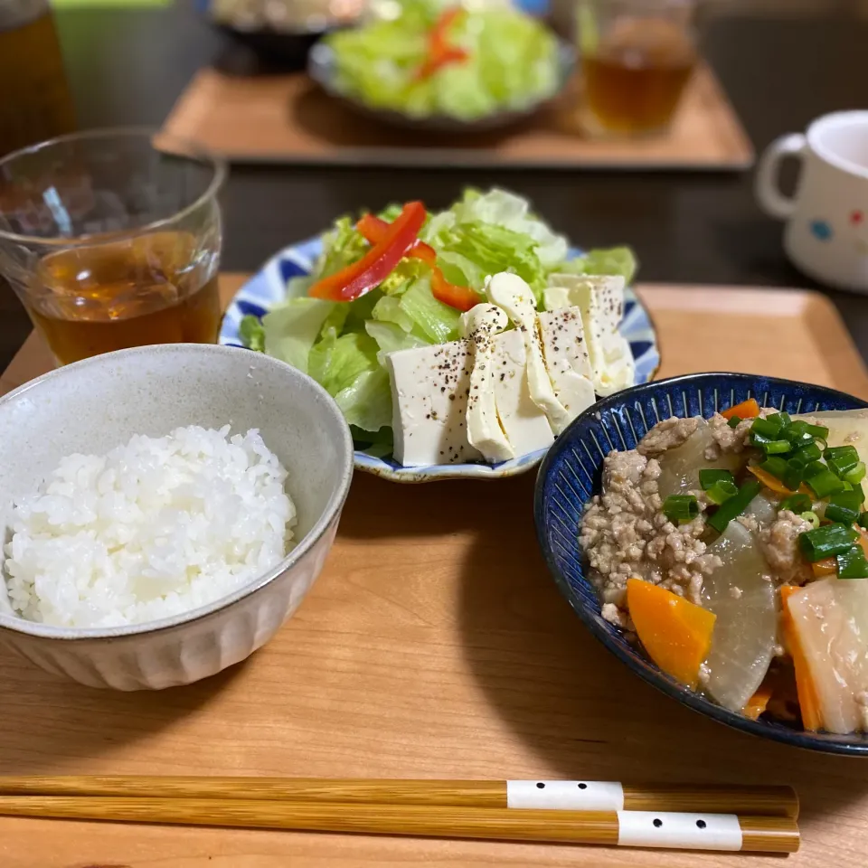 大根のそぼろあん　豆腐とクリチーサラダ|ちぐあささん