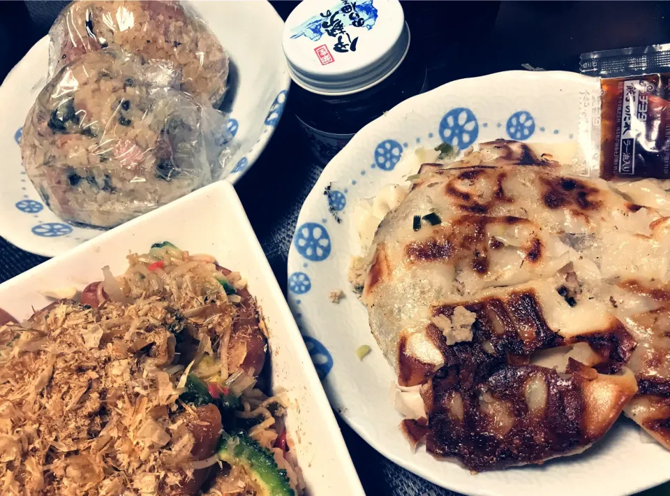 餃子、ゴーヤ素麺チャンプルー、わかめ炒飯おにぎり|まみみさん