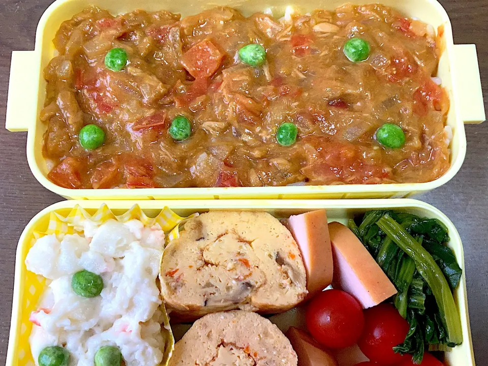 Snapdishの料理写真:ツナトマトカレー弁当|料理嫌いを直したいさん