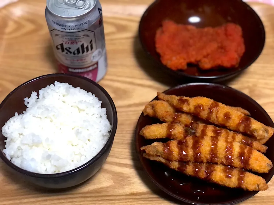 ☆ししゃもフライ ☆旨辛フライドチキン ☆ビール🍺|まぁたんさん