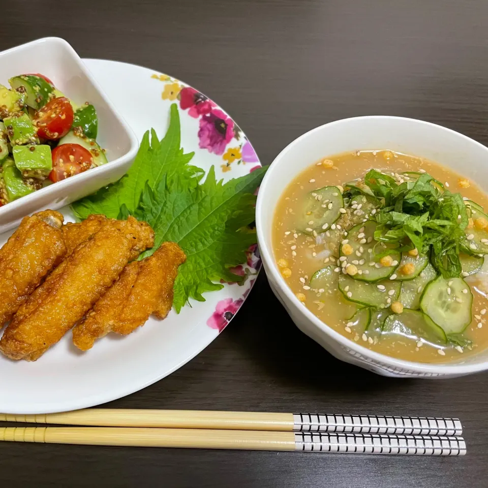 冷や汁　野菜の粒マスタード和え　チキン|あやのさん