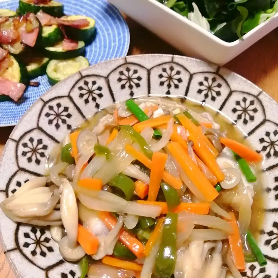 タラの野菜あんかけ ズッキーニベーコン炒め|いちみさん