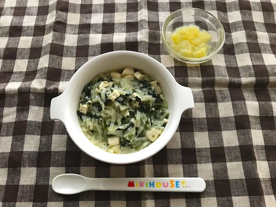 【離乳食】豆腐と鯛とほうれん草のうどん、キウイ|sayaさん