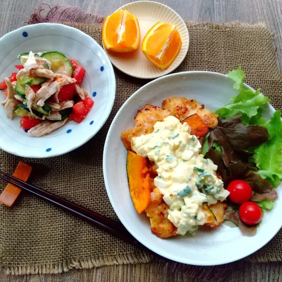 ひとくちチキン南蛮らっきょうタルタルとズッキーニと鶏むね肉のスイチリ胡麻和え|真希さん